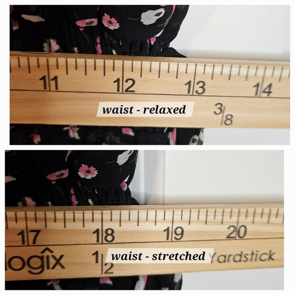 Floral Black Spaghetti Strap Ruffle Top Belted Stretch Waist Maxi Dress Size M - Picture 7 of 12